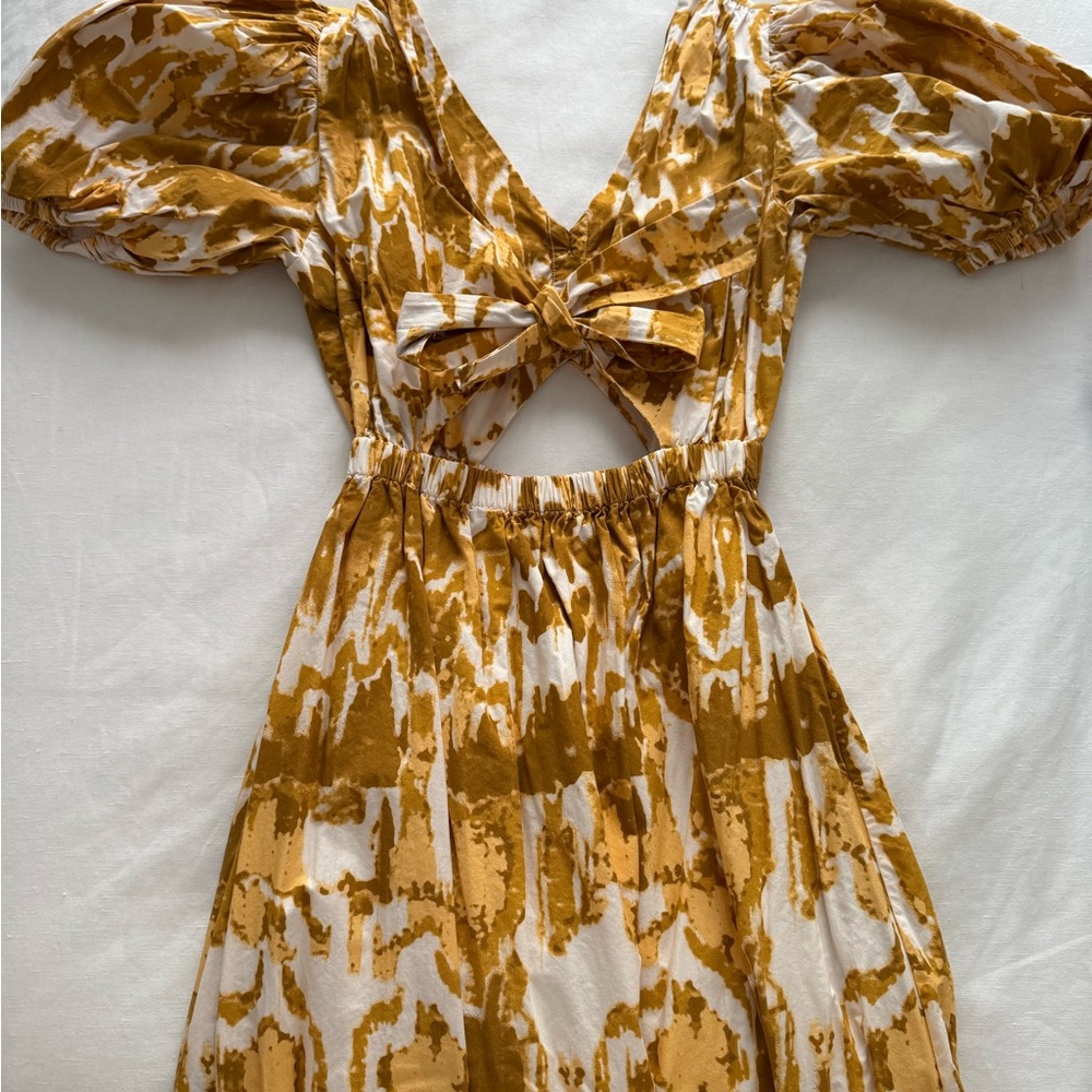 Cleobella yellow puff sleeve maxi dress with cutouts and tie